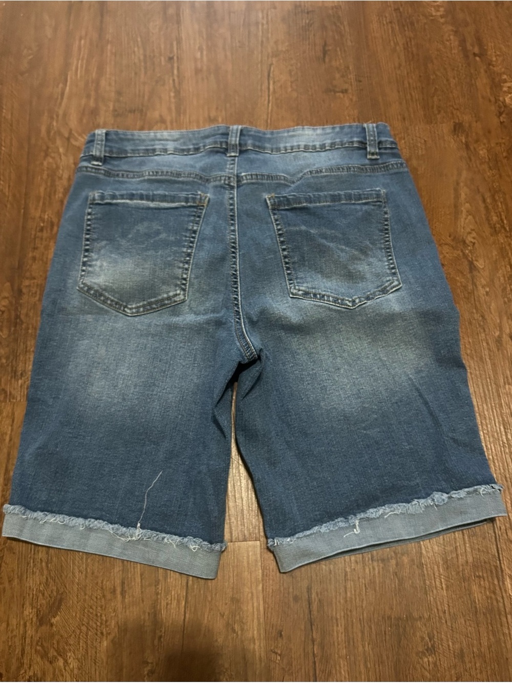 d. jeans Distressed Blue Denim Jean Shorts with Rolled Hem (8’ inseam) - Picture 2 of 3